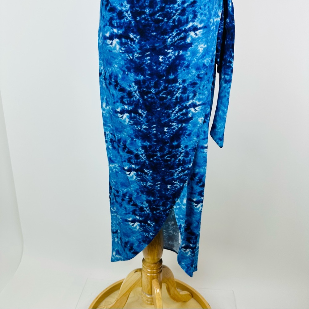 Reformation Jeans Blue Watercolor Kaila Wrap Tank Midi Dress Size Small - Picture 3 of 13